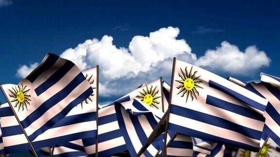 挥舞着乌拉圭国旗