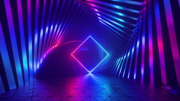 循环的3d动画抽象的紫外线未来背景旋转隧道与粉红蓝色霓虹灯