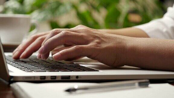 网上做生意女性的手在笔记本电脑上打字UHD