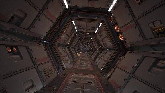 黑暗的科幻飞船内部走廊