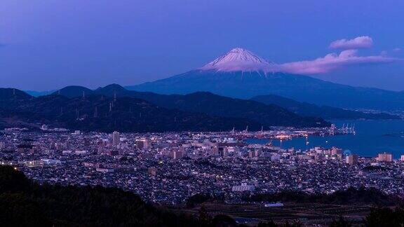 从日本田原到清水港日落到夜景和富士山时间
