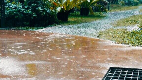 Rain位于热带国家倾盆大雨下在街上