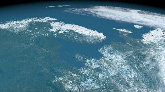 从外太空鸟瞰地球上的白海
