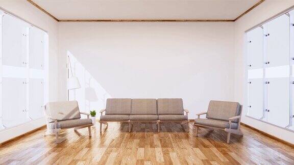 擦沙发在热带房间极简风格进入房间三维渲染