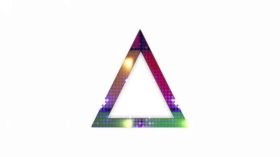 动画视频霓虹三角形发光的白色背景一个三角形的框架