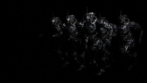 机器人小队半机械人同步运动跑步运动背景音乐3d渲染