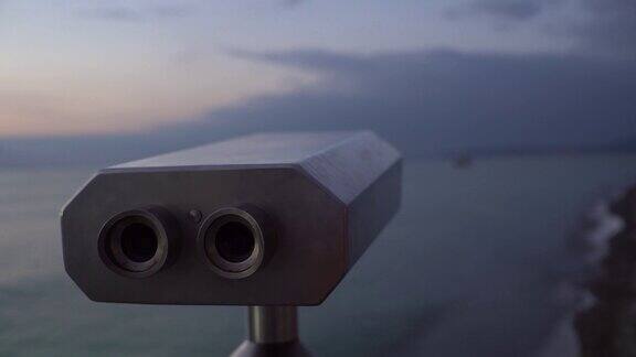 码头海洋日落旅游双筒望远镜取景器地平线视图