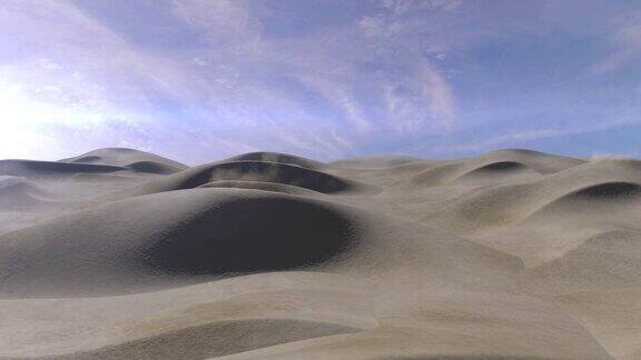 沙漠沙丘与沙尘暴鸟瞰图快速飞行