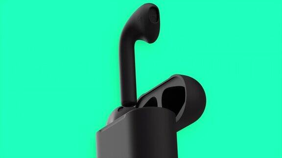 黑色外壳内极简设计的无线耳机运动现代技术