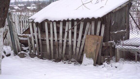 雪地里一个废弃的老木屋