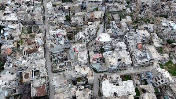 叙利亚霍姆斯废墟的鸟瞰图
