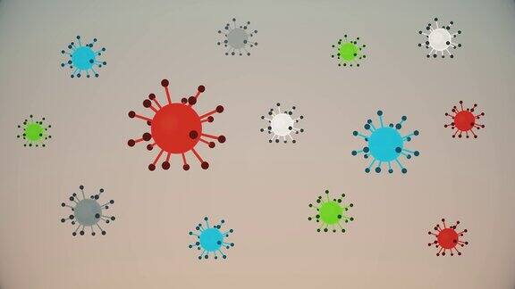 2D流感流行与新型冠状病毒、Sars、Mers、H1N1、Covid-19nCoV传播的微观视角全球致命病毒感染冠状病毒大流行危机近距离观察流感病毒受影响地区的明亮视角Loopable股票视频