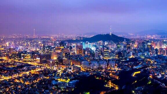 韩国首尔夜景及汉城塔