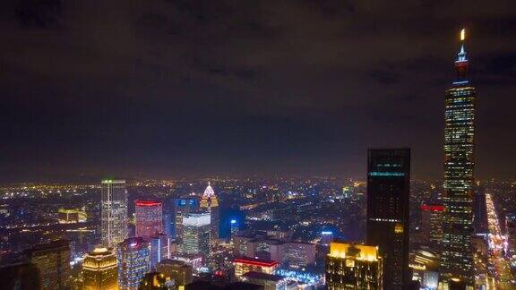 夜光照亮台北市景著名塔空中全景4k时间推移台湾