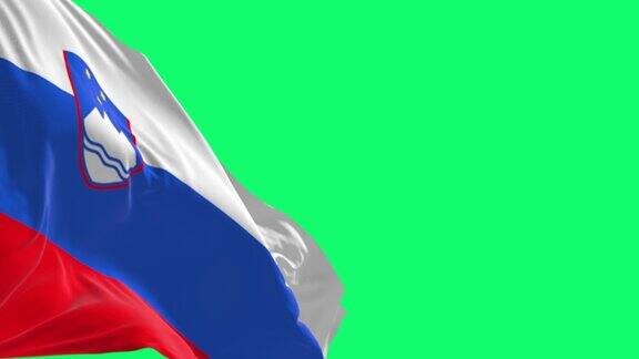 斯洛文尼亚国旗在绿色背景上孤立地挥舞着