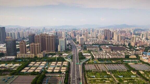 中国白天时间广州工业城市景观航拍全景4k时间间隔