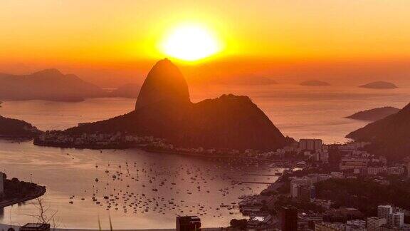 里约热内卢城市景观时间流逝日出缩放