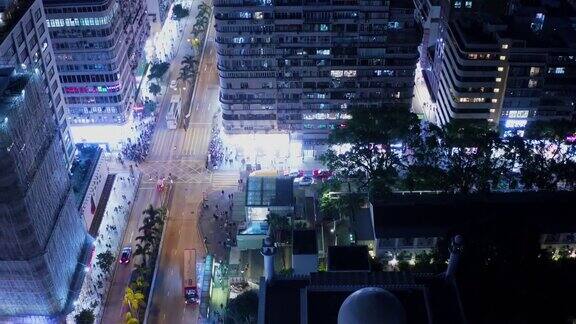 亚洲香港九龙尖沙咀市中心的空中夜景