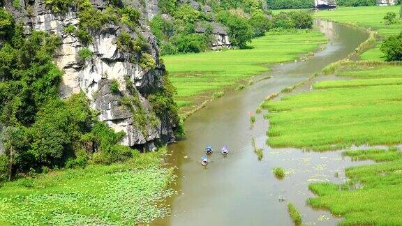 WSZO乘坐观光船游览越南宁平市湄公河上的“越冬”稻田;