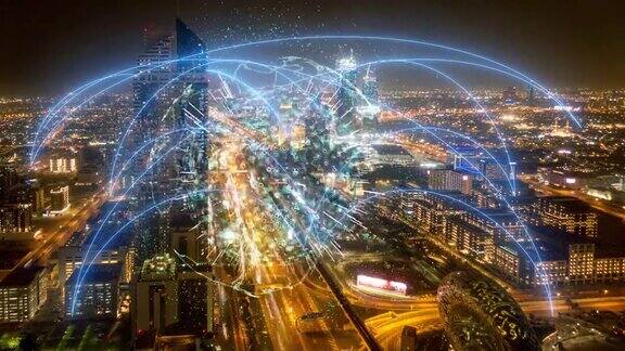 智能数字城市概念鸟瞰图迪拜阿联酋延时4k视频循环