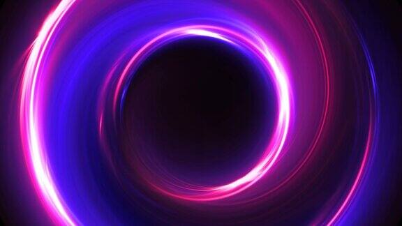 摘要多色无缝环霓虹背景发光漩涡发光圆黑色的优雅光环孤立的力量火花粒子空间隧道导致颜色椭圆闪烁闪烁