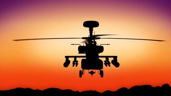 阿帕奇直升机在日落高清天空