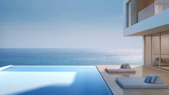 豪华海滨别墅海景游泳池现代设计的度假别墅