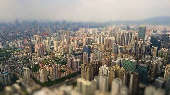 晴天广州城市景观空中倾斜移位全景4k时间间隔中国