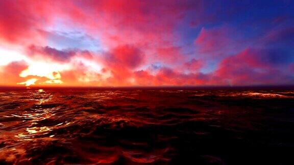 日落时海上的云