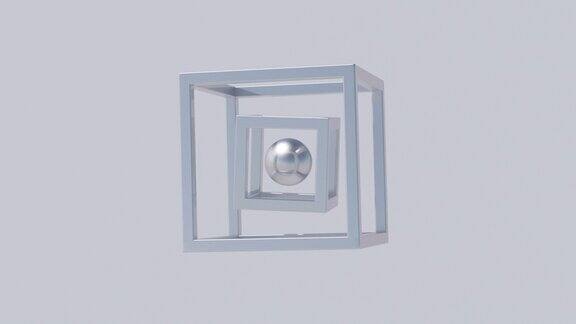 金属立方体和球体旋转抽象动画3d渲染
