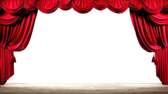 空荡荡的剧院舞台红色天鹅绒窗帘打开哑光窗帘