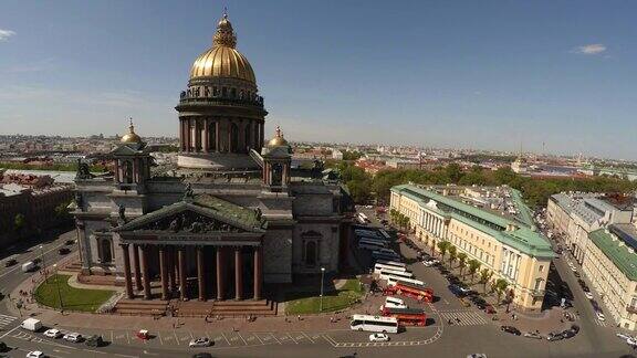 鸟瞰图圣彼得堡的圣以撒大教堂4K