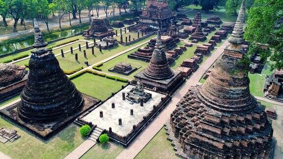 Ayudhaya古城寺庙4k鸟瞰图