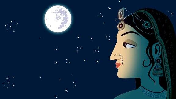 传统的印度印度教妇女在满月之夜
