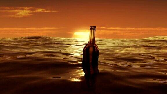 在日落时分瓶子里的信息从右向左漂流