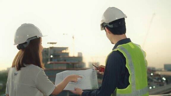 专业工程师在检查建筑工地时为客户提供建议