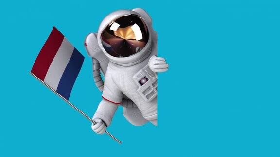 有趣的3D卡通宇航员与荷兰国旗(包括alpha)