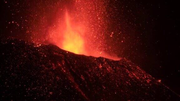 拉帕尔马火山夜间喷发物质流崩塌神奇的声音!