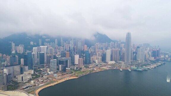 4KHyperlapse:鸟瞰维多利亚港上空的摩天大楼无人机俯瞰香港的发展建筑、交通、能源基础设施亚洲金融和商业中心