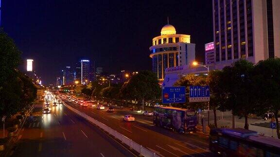 夜光深圳市区交通街道全景4k中国