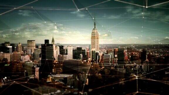 鸟瞰图的曼哈顿与连接Technology-Futuristic