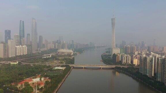 晴朗的傍晚广州市珠江交通航拍4k中国全景图