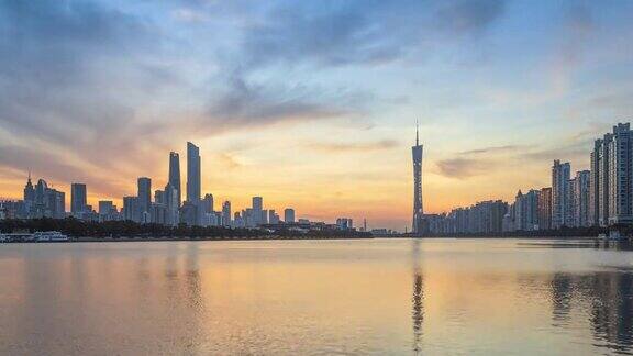 MS广州城市时间推移在日出时间中国广东省广州市