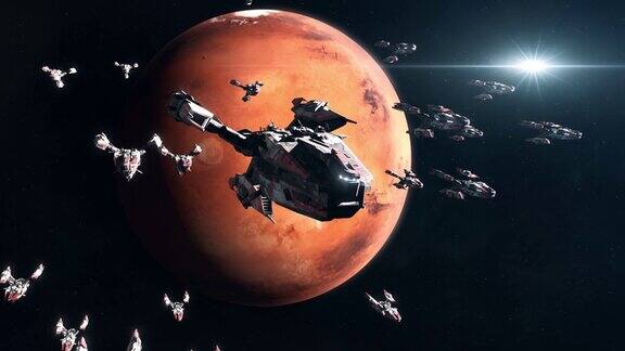 火星轨道上的科幻战舰舰队