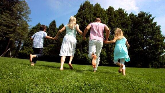 HD超级慢动作:家庭在草地上奔跑