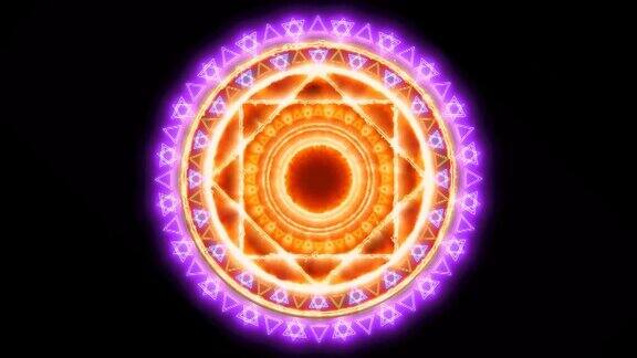 魔法圈强大的红色火焰能量与紫天双环六星