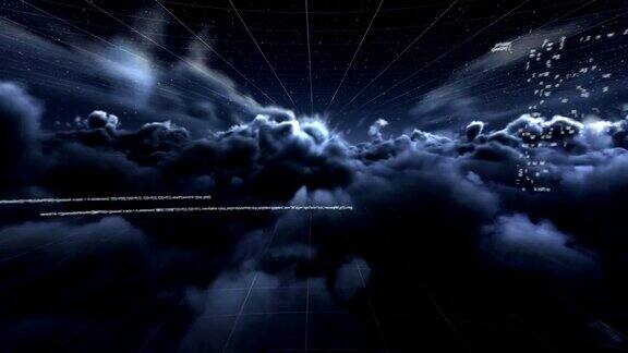 以云为背景的夜空数据处理的数字生成视频
