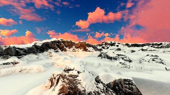 雪山红云时光流逝