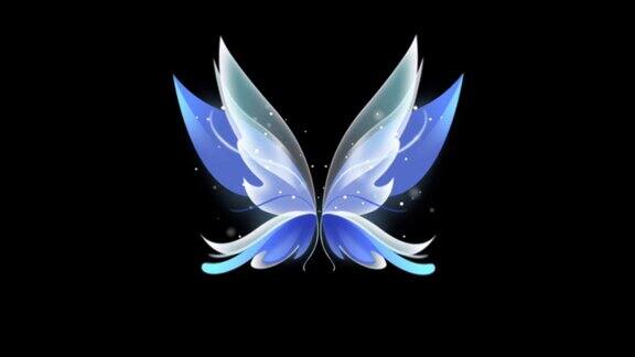 动画蓝色蝴蝶翅膀幻想风格上的黑色背景
