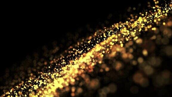 黄金颗粒在液体中漂浮并闪闪发光背景与金光闪闪的粒子景深和散景Luma哑光切割发光粒子用于节日展示4k的3d动画47